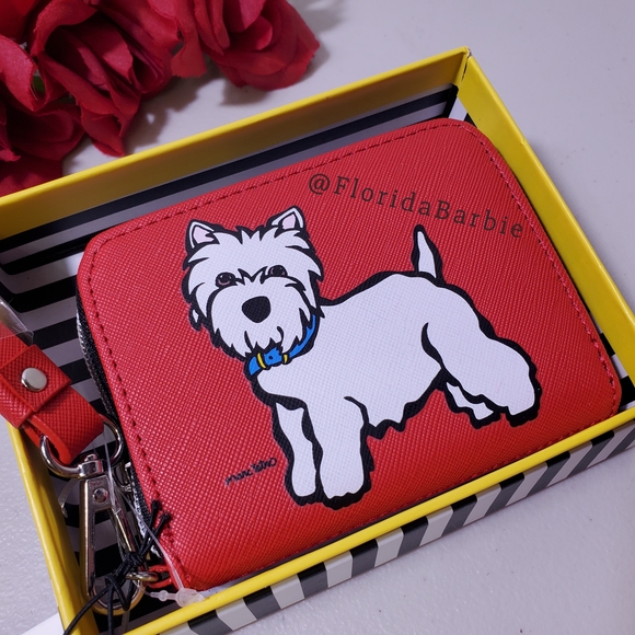 Marc Tetro Women Men Red Westie Terrier Zip Around Wallet / Wristlet New In Box - Picture 5 of 16